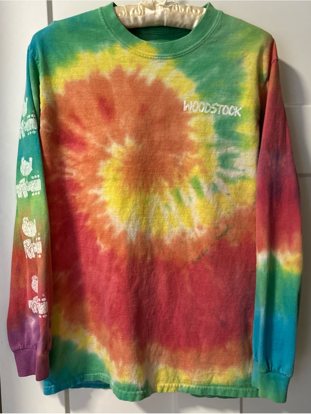 Woodstock Tie Dye Swirl Peace Love Music Festival Long Sleeve T-Shirt Size M